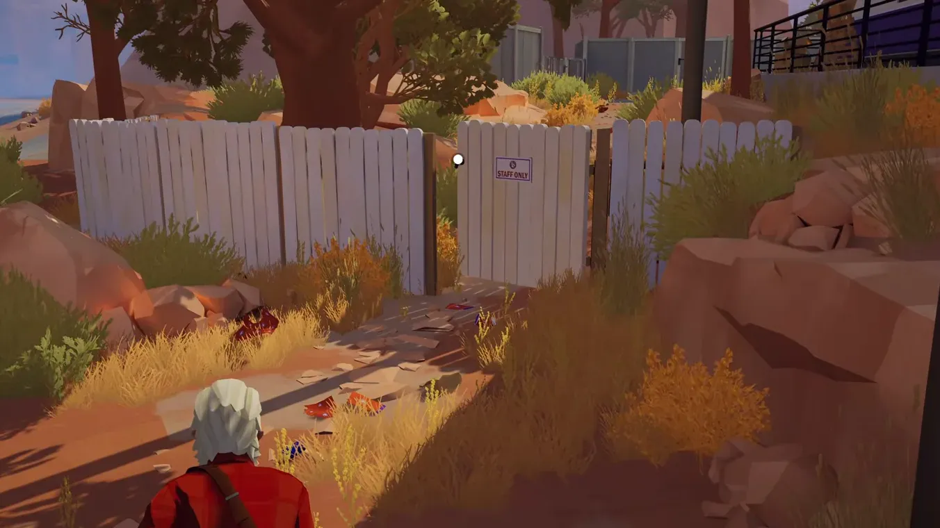 Alfred walking through the staff-only trash disposal area behind the Highway Star Diner in Forever Ago