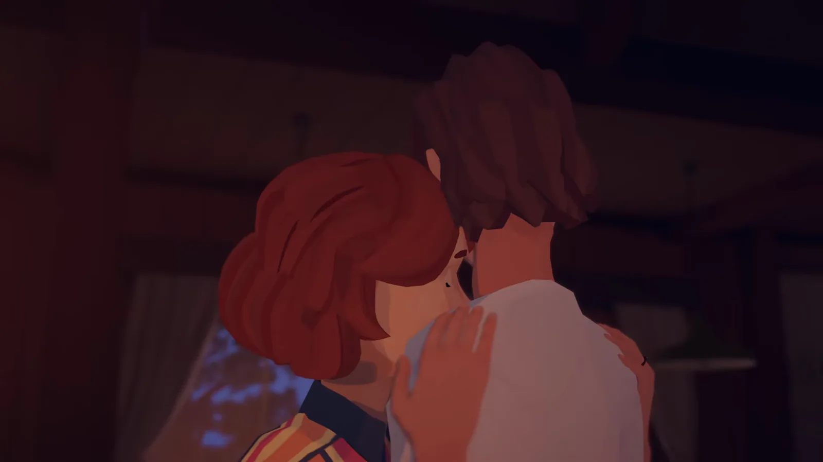 Audrey embracing Alfred after accepting his marriage proposal in a Forever Ago memory