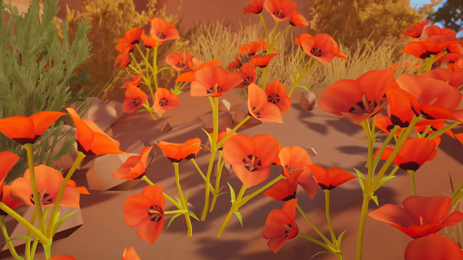 Red desert lilies with dark patches at the base of the petals, Audrey's favorite flower in Forever Ago