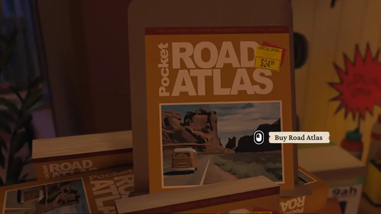 Pocket-Road-Atlas-Display mit der Kauf-Aufforderung und einem 24,99-Dollar-Sonderangebots-Aufkleber in Forever Ago