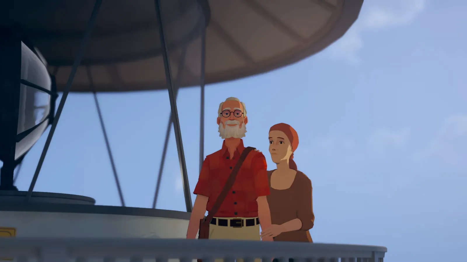 Alfred and Audrey standing together at the top of the Winslow Lighthouse gallery in a Forever Ago memory